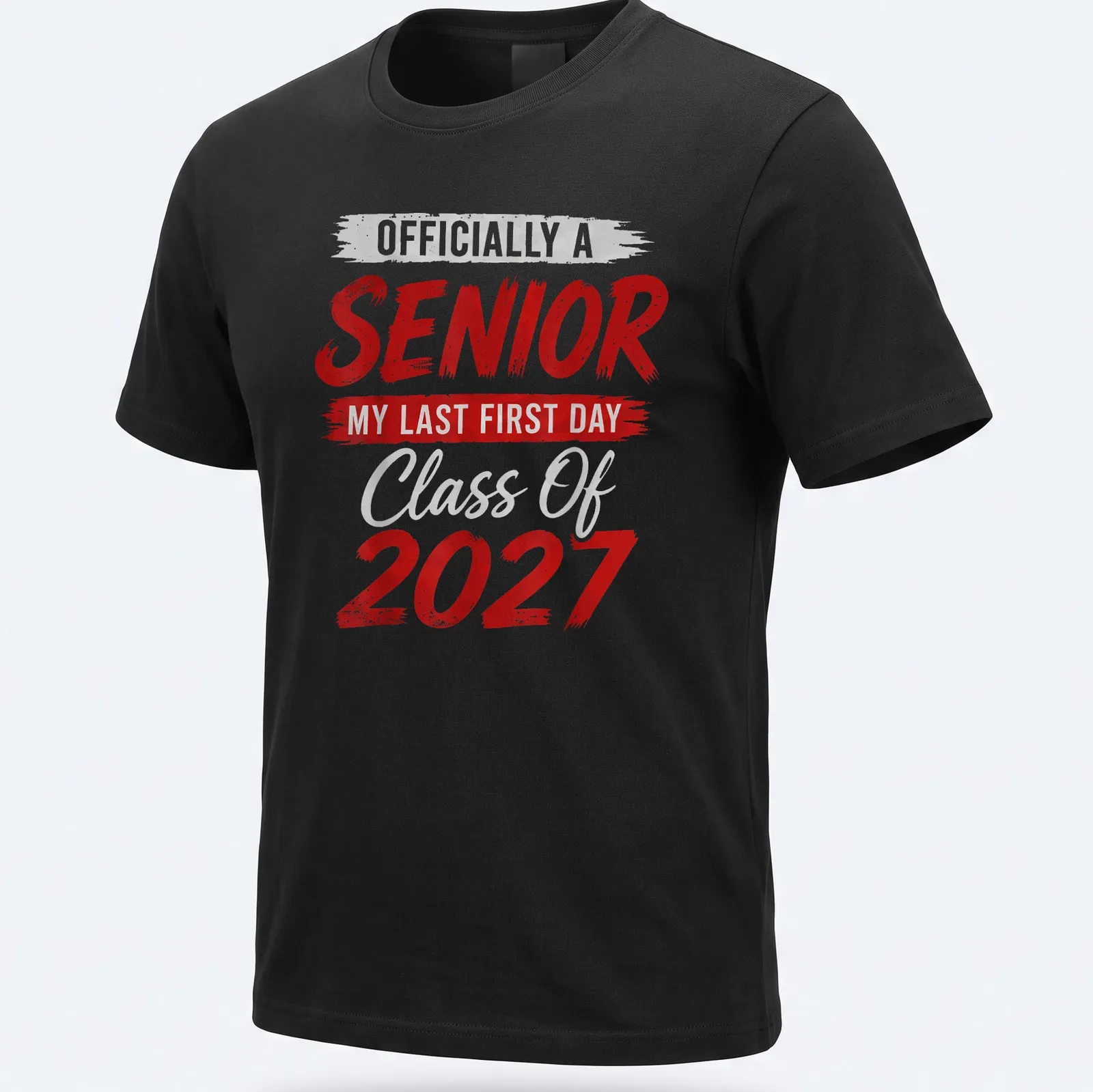 Bold typography Senior Class of 2027 T-shirt with playful brush stroke design — printed on a unisex t-shirt