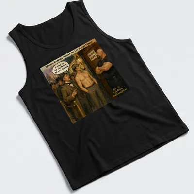 Cartoon graphic of Sherlock Holmes shirtless with humorous text about forgetfulness — printed on a tank top