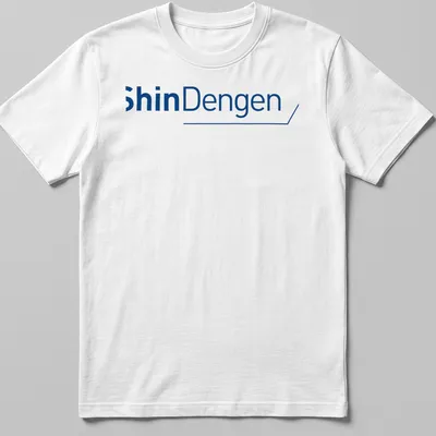 Modern blue and white ShinDengen logo t-shirt with clean design — printed on a unisex t-shirt