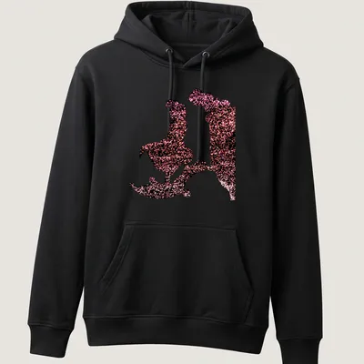Glittering silhouette design with characters and text 'A Whole New World' — printed on a unisex hoodie