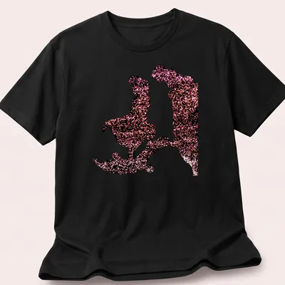 Glittering silhouette design with characters and text 'A Whole New World'
