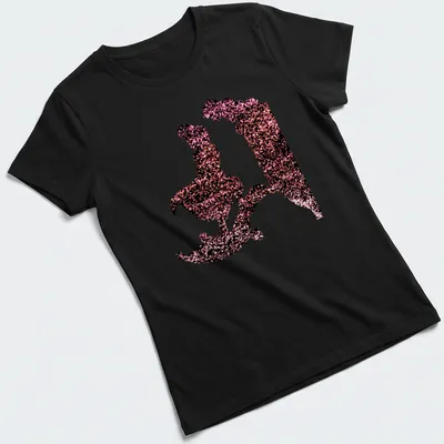 Glittering silhouette design with characters and text 'A Whole New World' — printed on a women's shirt