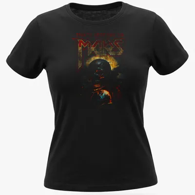 Vintage distressed tee featuring a skull and globe with band name above — printed on a women's shirt