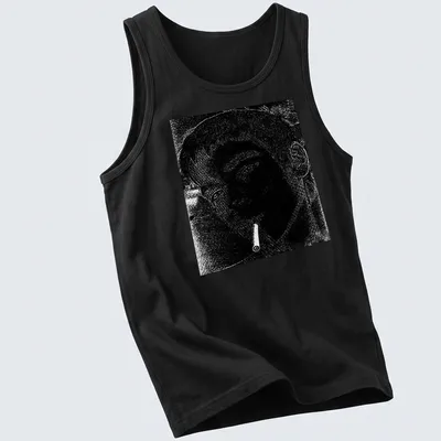 Illustration of a boy with a cigarette in black and white on a — printed on a tank top