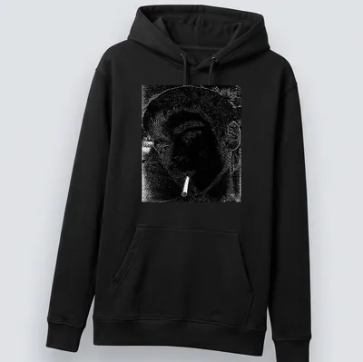 Illustration of a boy with a cigarette in black and white on a — printed on a unisex hoodie