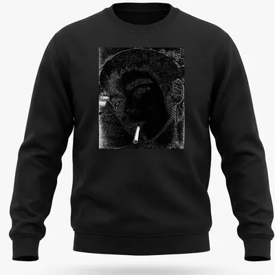 Illustration of a boy with a cigarette in black and white on a — printed on a unisex sweatshirt