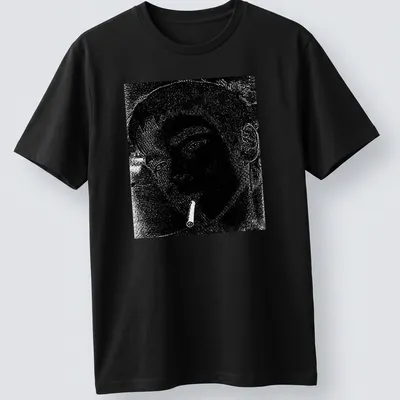 Illustration of a boy with a cigarette in black and white on a t-shirt