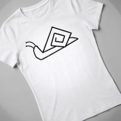 Minimalist line-art of a snail with an angled shell in black and white — printed on a women's shirt