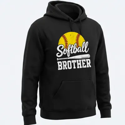 Vintage distressed Softball Brother t-shirt with bold lettering and a softball graphic — printed on a unisex hoodie