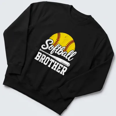 Vintage distressed Softball Brother t-shirt with bold lettering and a softball graphic — printed on a unisex sweatshirt