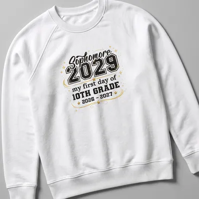Bold typography T-shirt celebrating sophomore year with festive design — printed on a unisex sweatshirt