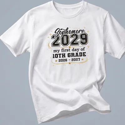 Bold typography T-shirt celebrating sophomore year with festive design