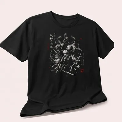 Soul Reaper t-shirt featuring Japanese ink wash style with bold colors — printed on a unisex t-shirt (angled view)
