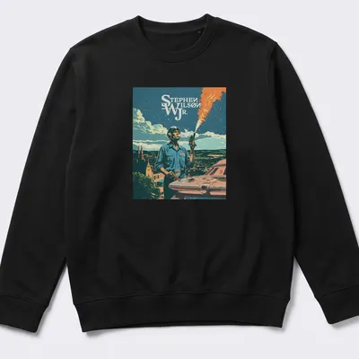 Retro comic style shirt featuring a space explorer and the name Stephen Wilson Jr — printed on a unisex sweatshirt