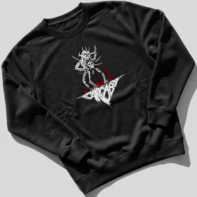 Metallic horror print of a skull spider with band name Carcass — printed on a unisex sweatshirt