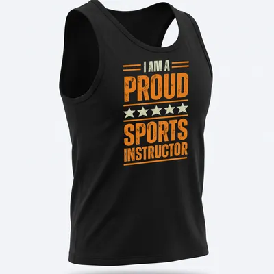 Vintage distressed Sports Instructor T-shirt with proud wording in warm colors — printed on a tank top
