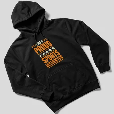 Vintage distressed Sports Instructor T-shirt with proud wording in warm colors — printed on a unisex hoodie