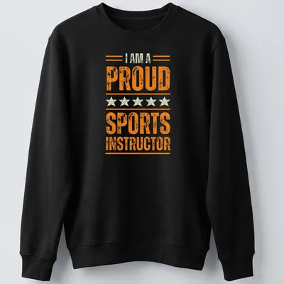 Vintage distressed Sports Instructor T-shirt with proud wording in warm colors — printed on a unisex sweatshirt