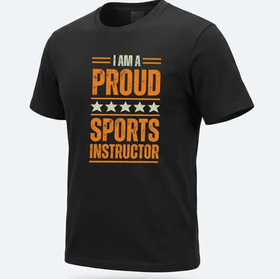 Vintage distressed Sports Instructor T-shirt with proud wording in warm colors