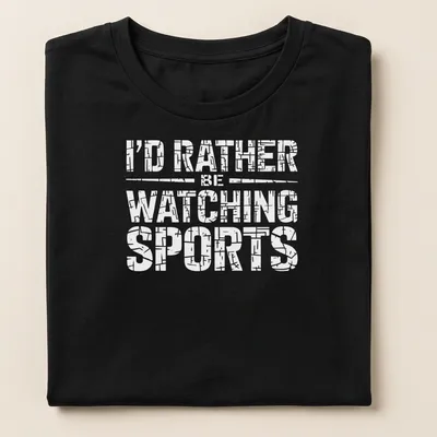 Bold text reading I'd Rather Be Watching Sports on a black — printed on a women's shirt