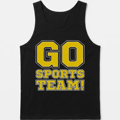 Bold collegiate printed sports team t-shirt with yellow and black colors — printed on a tank top