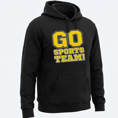 Bold collegiate printed sports team t-shirt with yellow and black colors — printed on a unisex hoodie