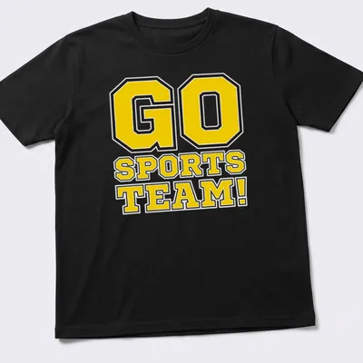 Bold collegiate printed sports team t-shirt with yellow and black colors
