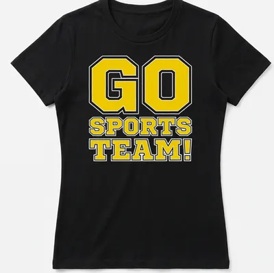 Bold collegiate printed sports team t-shirt with yellow and black colors — printed on a women's shirt