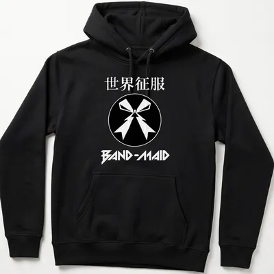 Stylized ribbon and bow graphic with Japanese characters in black and white — printed on a unisex hoodie