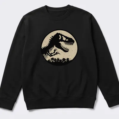 Vintage distressed T-Rex silhouette with Jurassic Dust Logo graphic — printed on a unisex sweatshirt