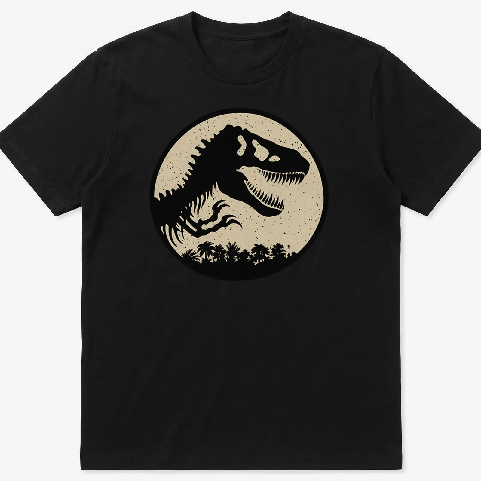 Vintage distressed T-Rex silhouette with Jurassic Dust Logo graphic — printed on a unisex t-shirt