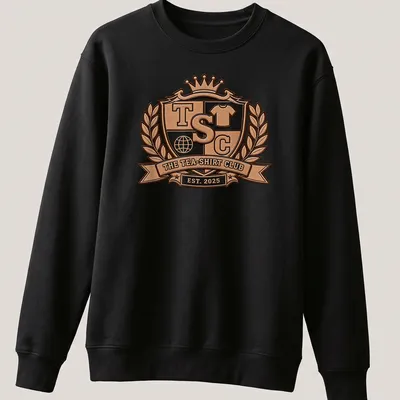 Vintage crest emblem tea club t-shirt featuring shield design in bronze and black — printed on a unisex sweatshirt