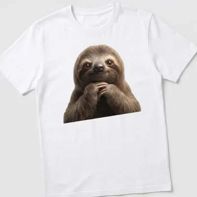 Realistic illustration of a cute three-toed sloth in brown and cream tones