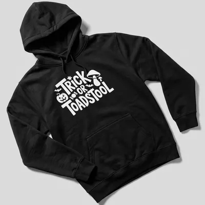 Cartoon-style T-shirt featuring a whimsical toadstool and playful lettering — printed on a unisex hoodie