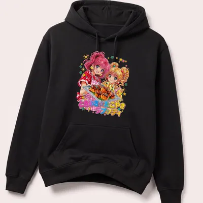 Colorful anime design featuring Tokimeki Girls with takoyaki — printed on a unisex hoodie