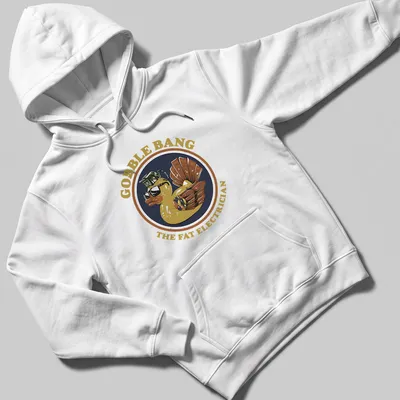 Vintage badge style T-shirt featuring a Turkey Duck Hybrid with humorous text — printed on a unisex hoodie