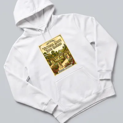 Vintage poster style t-shirt featuring the Victoria State Rose Garden with vibrant roses and foliage — printed on a unisex hoodie