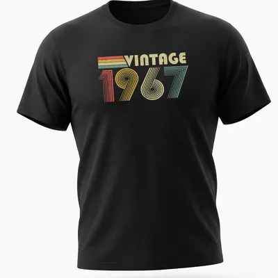 Vintage distressed t-shirt featuring 'VINTAGE 1967' in a retro font