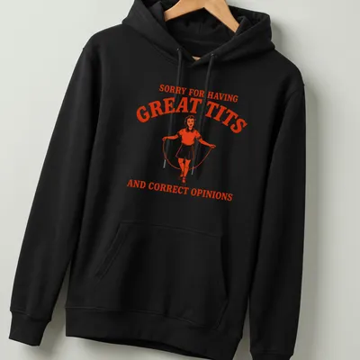 Retro print of a vintage girl jumping rope with humorous text about opinions and body image. — printed on a unisex hoodie
