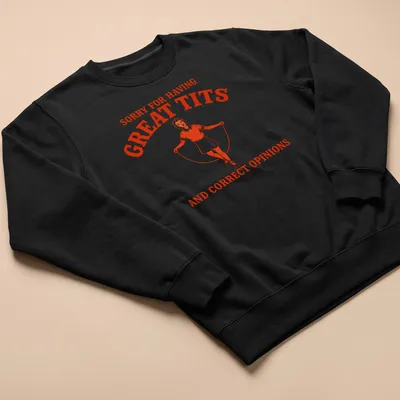 Retro print of a vintage girl jumping rope with humorous text about opinions and body image. — printed on a unisex sweatshirt