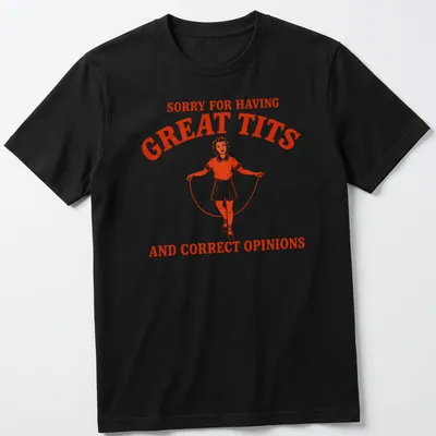Retro print of a vintage girl jumping rope with humorous text about opinions and body image.