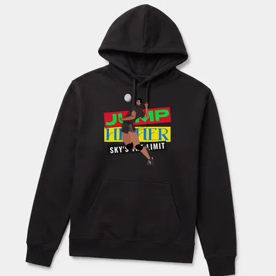 Bold graphic of a volleyball player jumping with motivational text in bright colors — printed on a unisex hoodie