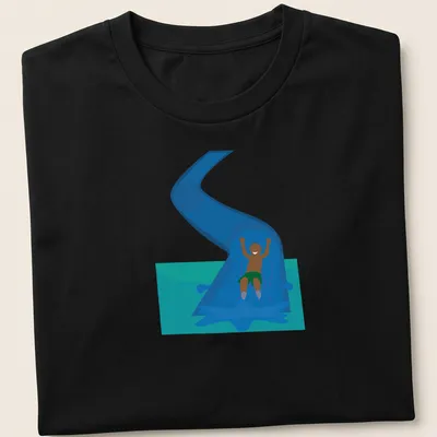 Illustration of a happy child sliding down a water slide in bright colors