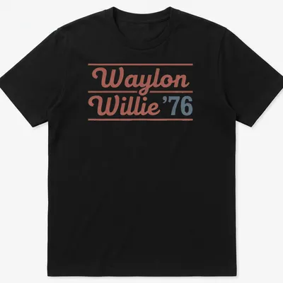 Vintage t-shirt featuring Waylon and Willie in a retro style with red, blue, and white colors