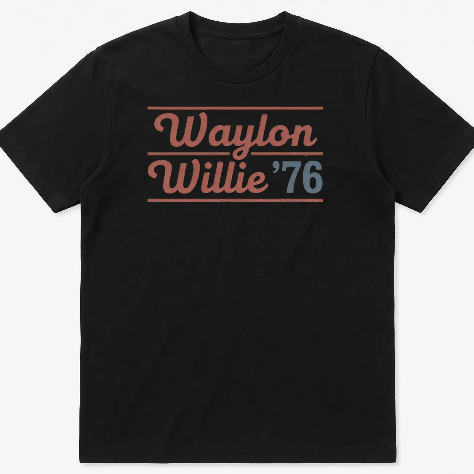 Vintage t-shirt featuring Waylon and Willie in a retro style with red, blue, and white colors — printed on a unisex t-shirt