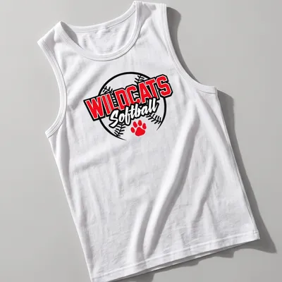 Wildcats Softball team logo t-shirt in red, black, and white with a fierce wildcat design — printed on a tank top