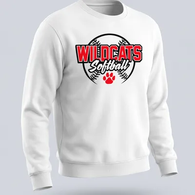 Wildcats Softball team logo t-shirt in red, black, and white with a fierce wildcat design — printed on a unisex sweatshirt