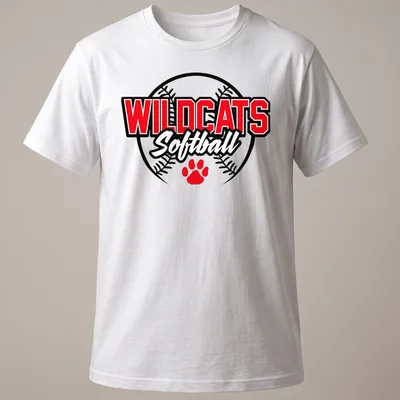 Wildcats Softball team logo t-shirt in red, black, and white with a fierce wildcat design
