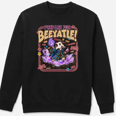 Cartoon wizard goat design with colorful text and whimsical style — printed on a unisex sweatshirt
