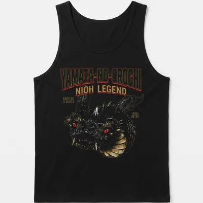 1990s retro graphic T-shirt featuring Yamata No Orochi in bold colors — printed on a tank top